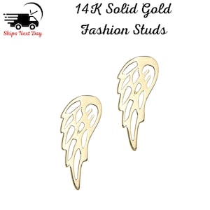 14K Solid Gold Tiny Angel Wing Stud Earrings, Angel Wing Jewelry, Dainty Stud Earrings, Ear Climber Stud, Friendship , Protection Studs
