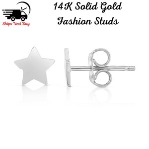 SOLID 14K White Gold Star Shape Earrings Push Back Studs Earrings, Yellow Gold White Gold, Dainty Star Earrings, Bridesmaid,  For Her