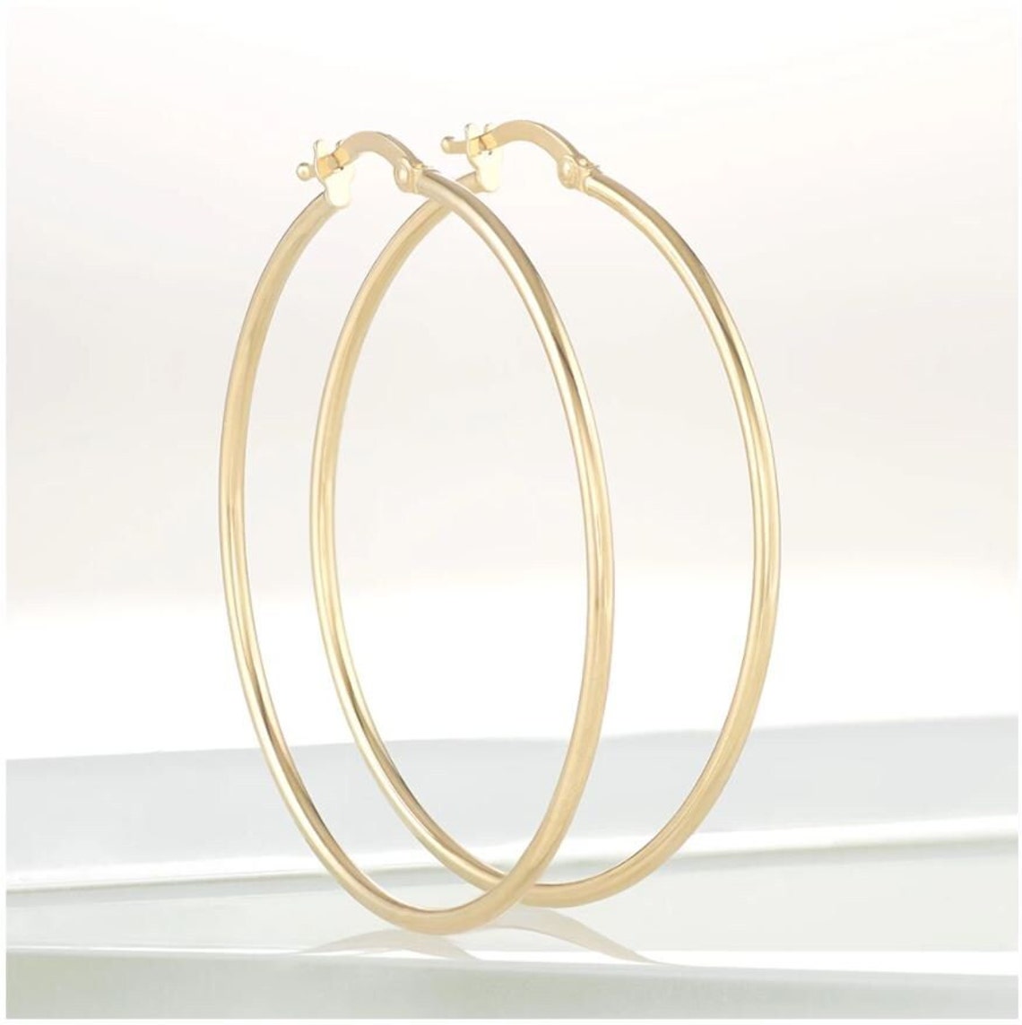 14K Solid Gold Hoop Earrings Sizes 25mm 30mm 40mm 45mm 1.5mm Etsy