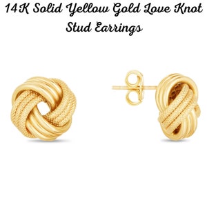 14K Solid Gold Italian Love Knot Stud Earrings, Large Love Knot Studs, 3 Row Textured, 13mm, Gift For Her, Best Seller, Gift For Her
