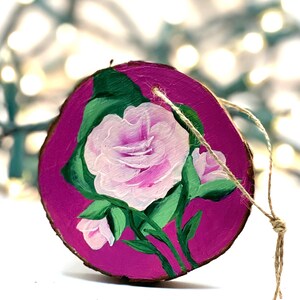 Pink Rose Wooden Ornament Hand Painted A