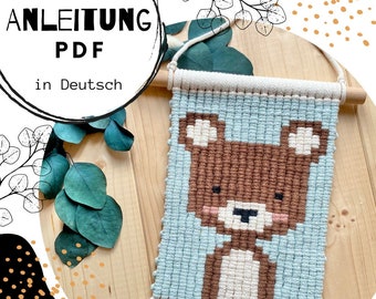 DIY Makramee Anleitung in Deutsch • Wandbehang Bär selber machen • Makramee Wandbehang DIY • Geschenk zur Geburt DIY