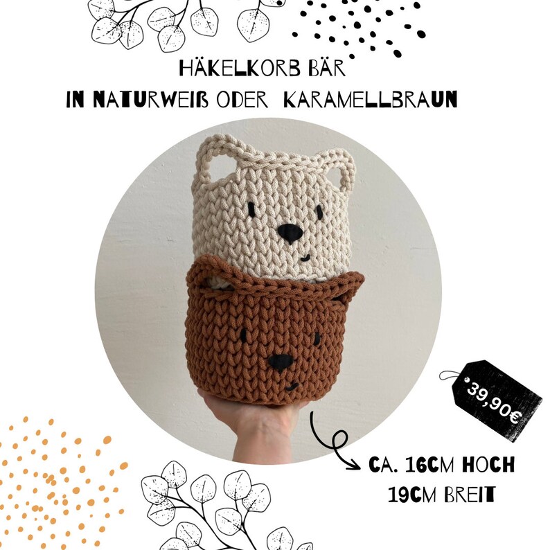 Häkelkorb Bär Aufbewahrungskorb Kinderzimmer Teddybär Kinderzimmerdeko Babyzimmer Deko Bild 5