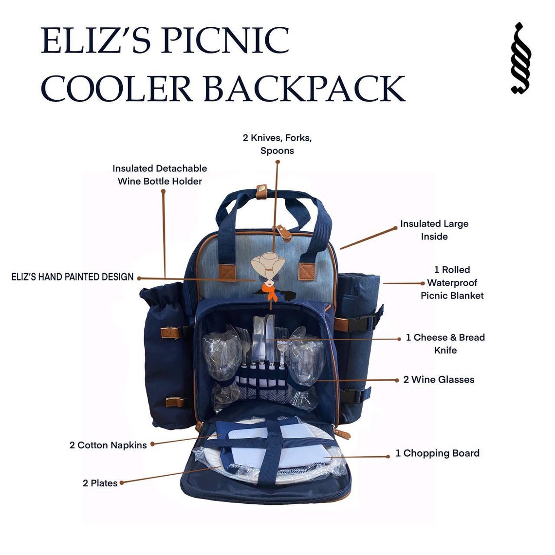 Picnic Backpack for 2 Person With Cooler Compartment Etsy