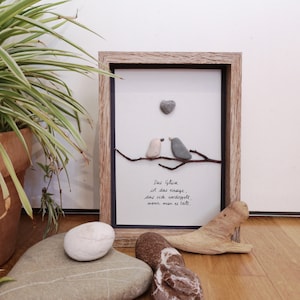Immagine, immagine in pietra, uccelli, felicità, arte con ciottoli, decorazione murale, regalo