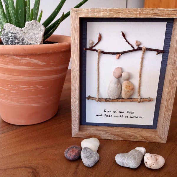 Bilder, Steinbild, Paar, Liebe, Pebble Art, Wanddeko, Geschenk, Hochzeitsgeschenk, Reise