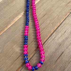 6mm dyed Pink Jade and Lapis Lazuli Candy Necklace