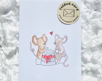 Love Card - Coffee Date - Original Watercolor Blank Greeting Card, Simple Note Card with Envelope, Cute Animal Card