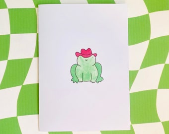 Silly Card - Howdy Froggy - Original Watercolor Greeting Card, Simple Note Card with Envelope, Cute Watercolor Card, Funny 2024 Frog Card