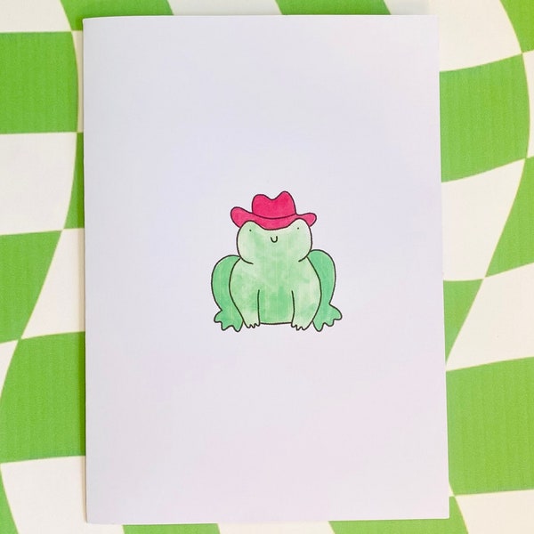 Silly Card - Howdy Froggy - Original Watercolor Greeting Card, Simple Note Card with Envelope, Cute Watercolor Card, Funny 2024 Frog Card