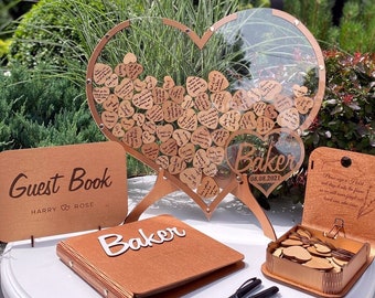 Libro de invitados de boda (bronce): alternativa personalizada al libro de invitados de boda, decoración rústica para bodas, boda 2 en 1