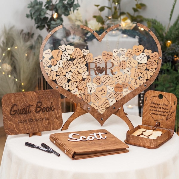 Personalized Wedding Guest Book Alternative, Wedding Sign - Heart Form, Anniversary Gift, Custom Wooden GuestBook, Boho Rustic Wedding Decor