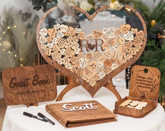 Alternativa al libro de visitas de boda: forma de corazón, signo de boda personalizado, regalo de aniversario, libro de visitas de madera personalizado, decoración de boda rústica boho