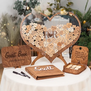 Alternative au livre d'or de mariage forme de coeur, enseigne de mariage personnalisée, cadeau d'anniversaire, livre d'or en bois personnalisé, décoration de mariage rustique bohème image 1