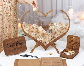 Wedding Guest Book - Heart Form, Personalized Wedding Sign, Anniversary Gift, Guest Book Alternative, Custom Drop Box, Rustic Wedding Decor