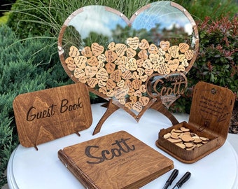 Alternative au livre d'or de mariage coeur (bois) Cadeau de mariage personnalisé Boîte de rangement en bois Décoration de mariage rustique bohème Mariage 2b1