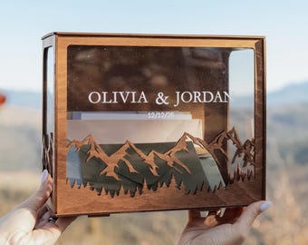 Mountain Shape Card Box with Slot for Wedding, Wedding Post Card Box, 2b1Wedding Décor, Reception Wooden Personalized Money Box for Cards