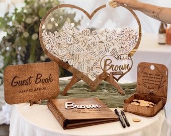 Hearts Wedding Guest Book Alternative Personalized Wedding Ceremony Wooden Frame Drop Box, Boho Rustic 2b1Wedding Decor