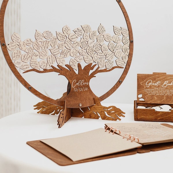 Alternativa al libro de visitas de boda, libro de visitas de árbol genealógico personalizado, letrero de boda, madera, decoración de boda personalizada 2b1Wedding