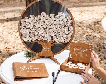 Alternativa personalizada del libro de visitas de la boda, boda del libro de visitas del árbol genealógico - madera, decoración rústica de la boda 2b1Wedding