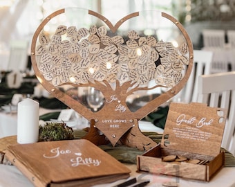 Wedding Guest Book Alternative, Family Tree in Heart Guestbook for Wedding, Wood Personalized Sign, Rustic Wedding Decor 2b1Wedding