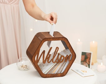 Personalized Wedding Hexagon Card Box, Card Box for Wedding, Wooden Weeding Box, Wedding Decorations, Rustic Wedding Decor, Memory Box