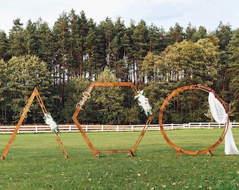 Wedding Arch - Triangle Round Hexagon, Rustic Wedding Arch, Ceremony Arch, Wedding Backdrop, Wooden Arch for Outdoor Ceremony, Wedding Decor