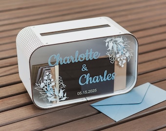 Acrylic Wedding Card Box, Personalized Card Box with slot for Wedding Reception, Wooden Envelope Box for Cards and Gifts, 2b1Wedding Decor