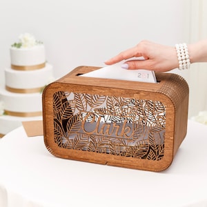 Card Box for Wedding, Rustic Wedding Card Box with Slot, Wedding Decorations, Wooden Envelope Box, Personalized Wedding Decor 2b1Wedding b. with leaves