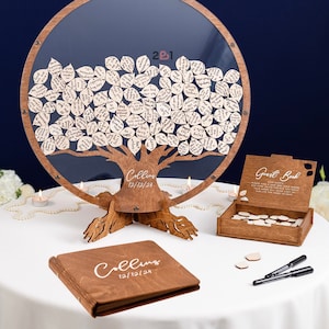 Alternative au livre d'or de mariage, livre d'or pour arbre généalogique de mariage bois, décoration de mariage personnalisée 2b1Wedding image 1