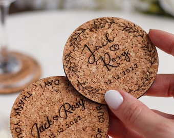 Personalized Cork Coasters, Wedding Favors, Wedding Gifts for Guests, Wedding Thank You Cards, Rustic Wedding Decor