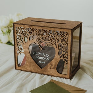 Kaartdoos bruiloft met sleuf, kaartdoos stamboom voor bruiloft, rustiek 2b1Wedding Decor, gepersonaliseerde receptie houten spaarpot voor kaarten