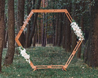 Ceremony Arch, Hexagon Wedding Arch, Wooden Arch for Outdoor Ceremony, Personalized Wedding Arch, Ceremony Arbor, Rustic Wedding Backdrop