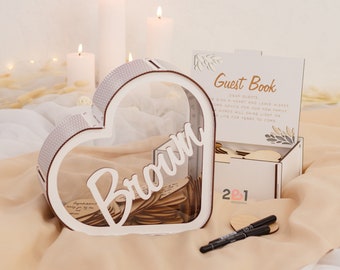 Libro de invitados de boda, alternativa de libro de invitados de boda personalizado, caja de corazones de madera, libro de invitados para boda, decoración de boda, regalos de boda