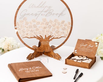 Alternativa al libro degli ospiti di nozze, Libro degli ospiti dell'albero genealogico Matrimonio - Legno, Decorazioni nuziali personalizzate 2b1Wedding