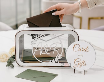 Boîte pour cartes de mariage avec fente, Boîte pour cartes personnalisée pour mariage, 2b1Décoration de mariage, Boîte mémoire en bois pour cartes de voeux, Boîte souvenir en acrylique