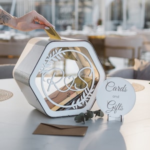 Boîte pour cartes de mariage avec fente, Boîte pour cartes personnalisée pour mariage, 2b1Décoration de mariage, Boîte mémoire en bois pour cartes de voeux, Boîte souvenir en acrylique