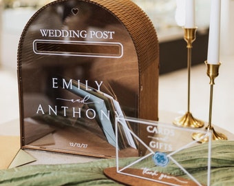 Wedding Post Box Personalized Card Box with slot, Acrylic Card Box with Print, Reception Wooden Money Box for Cards, Rustic 2b1Wedding Decor