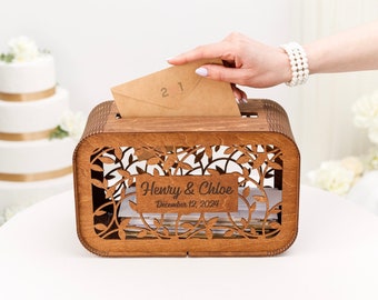 Hochzeit Karten Box mit Schlitz, Personalisierte Karten Box für Hochzeit, Hochzeitsdekorationen, Holz Umschlag Box, Rustikale Hochzeitsdeko 2b1Wedding