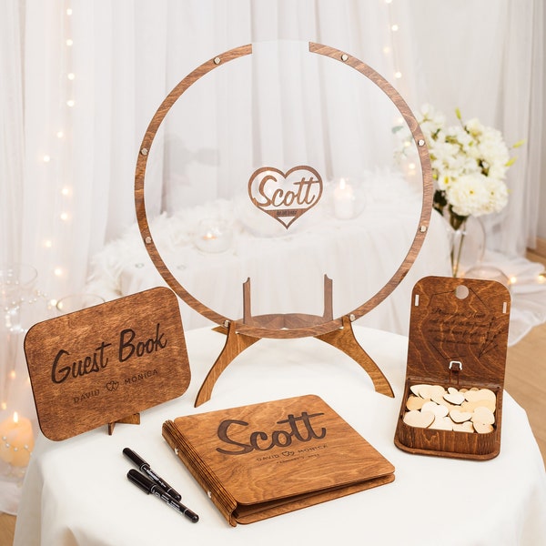 Alternative de livre d'or de mariage, forme de cercle de livre d'or personnalisé (bois), signe de mariage personnalisé, décor de mariage rustique Boho