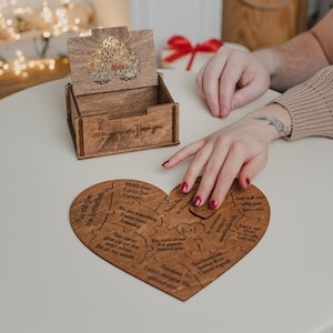 Personalized Heart Puzzle in Wood Box, 12/20/28 Reasons Why I Love You, Valentines Day Gifts for her, Gifts for Girlfriend/Boyfriend/Husband