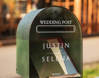 Wedding Post Card Box, Acrylic Card Box with Print, Reception Wooden Personalized Money Box for Cards with slot, Rustic 2b1Wedding Decor