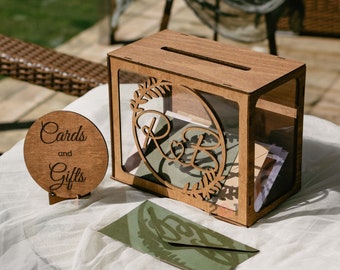 Boîte pour cartes de mariage, boîte pour cartes de mariage avec fente, décoration de mariage rustique 2b1, tirelire en bois de réception personnalisée pour enveloppes