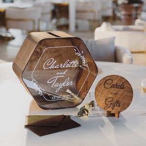 Hochzeitskartenbox mit Schlitz, Holzkarten und Geschenke Box, personalisierte Verlobungsgeschenke für Paar einzigartige Memory Box, rustikale 2b1Wedding Decor,