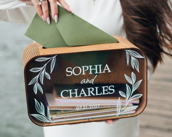 Personalized Wedding Card Box with Acrylic Glass, Card Box with slot for Wedding, Wooden Memory Box for Cards and Gifts, 2b1Wedding Decor
