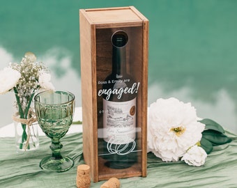 Personalized Wedding Wooden Wine Box, Wine Holder, Engraved Bottle Champagne Gift Box, Engagement Wedding Gift for the Couple