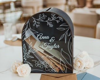Personalized Wedding Card Box with big slot, Acrylic Card Box with Print, Reception Wooden Money Box for Cards, Rustic 2b1Wedding Decor