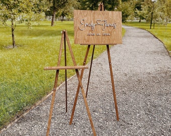 Support pour plaque de bienvenue pour mariage, chevalet de présentation en bois rustique, grand chevalet photo, support pour livre d'or portable, chevalet au sol sur pied 2b1