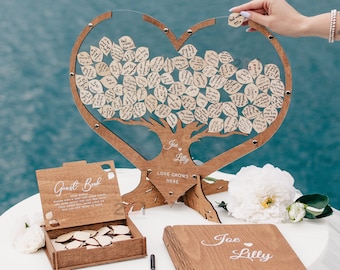 Wedding Guest Book Alternative, Personalized Family Tree Guest Book Wedding -  Wood Heart, Unique Wedding Rustic Decor 2b1Wedding