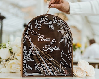 Porte-cartes de mariage avec fente, Décoration de mariage rustique 2b1, Porte-cartes en verre acrylique avec impression, Tirelire de réception personnalisée en bois pour cartes